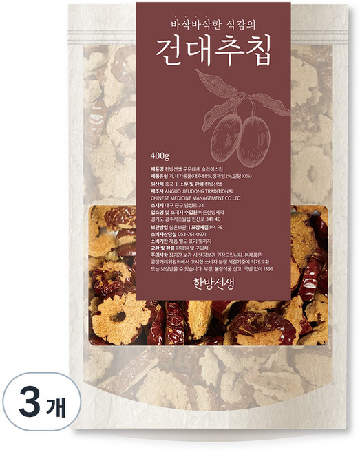 한방선생 구운대추 슬라이스 칩, 400g, 3개