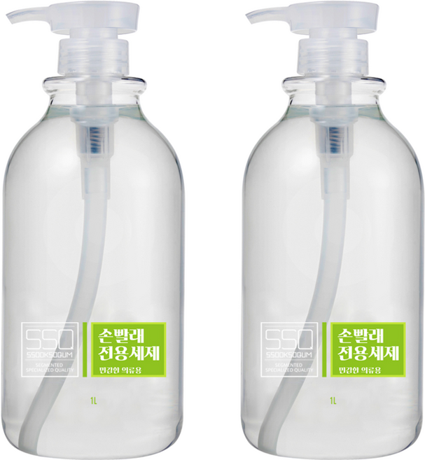 쑥소쿰 손빨래 전용 민감한 의류용 액상세제 본품, 1L, 2개