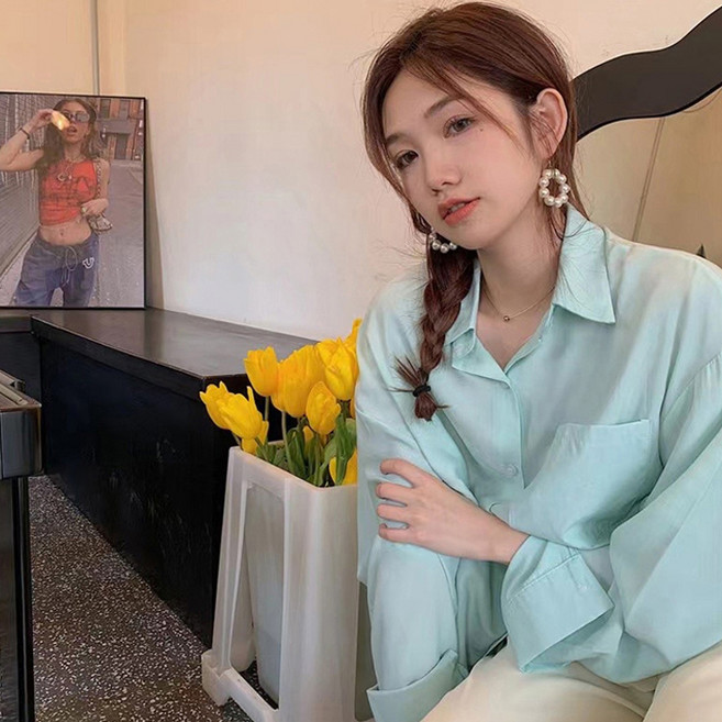 피어니스트 여성용 가벼운 긴팔 루즈핏 패션 셔츠