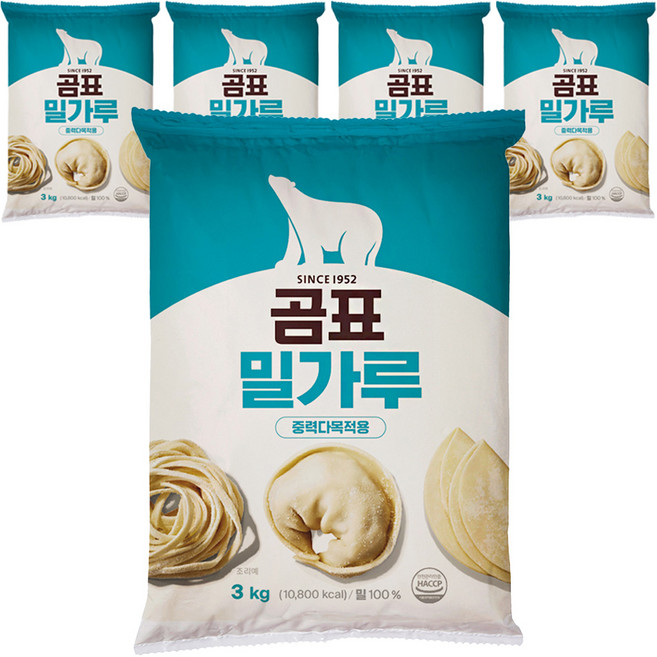 대한제분 곰표 중력 다목적용 밀가루, 3kg, 5개