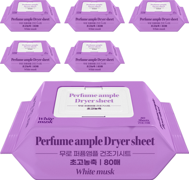 무로 퍼퓸앤플 건조기 시트 섬유유연제 화이트 머스크향 본품, 80개입, 6개