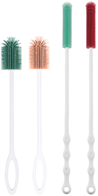 플라이토 실리콘 페트병 세척솔 2종 + 슬림 물병 세척솔 2종 세트, 페트병세척솔(카키, 와인), 물병세척솔(카키, 브릭레드), 1세트