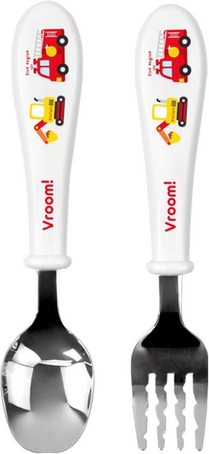 키친유 아동용 부릉부릉 편한 스텐 스푼포크 세트, 화이트, 1세트, 스푼 + 포크