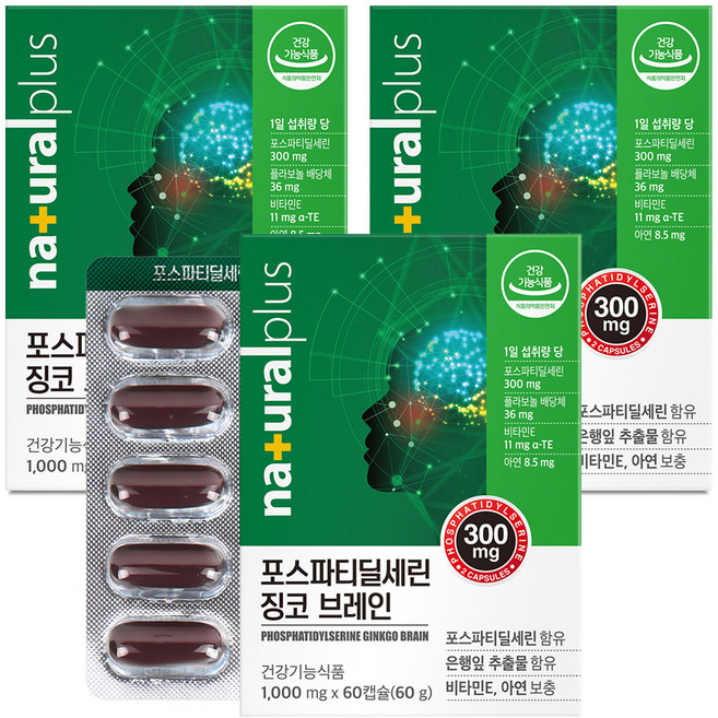 내츄럴플러스 포스파티딜세린 징코 브레인 60g, 60정, 3개