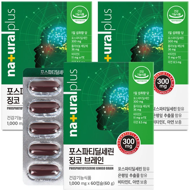 내츄럴플러스 포스파티딜세린 징코 브레인 60g, 60정, 3개 - 쿠팡