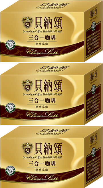 貝納頌 三合一咖啡 經典拿鐵, 20g, 25包, 3盒