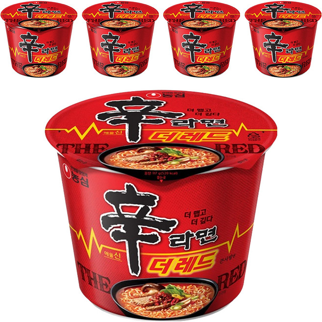 신라면 더레드 큰사발면 117g, 5개