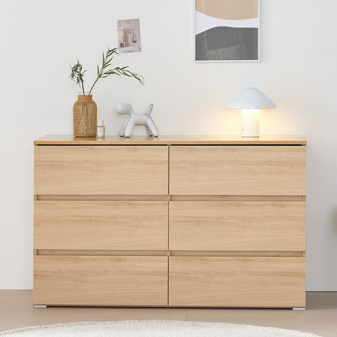 리디아 벨라 3단 와이드 서랍장 방문설치, 우드, 6단