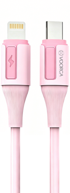 VOORCA Type-C To PD 極光彩色無毒防火硅膠充電線, 淺粉色, 1條, 120cm