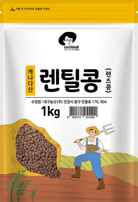 엉클탁 렌틸콩 렌즈콩, 1kg, 1개