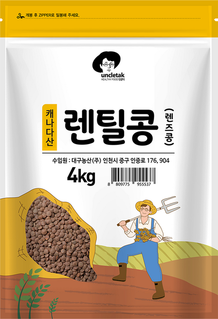 엉클탁 렌틸콩 렌즈콩, 4kg, 1개