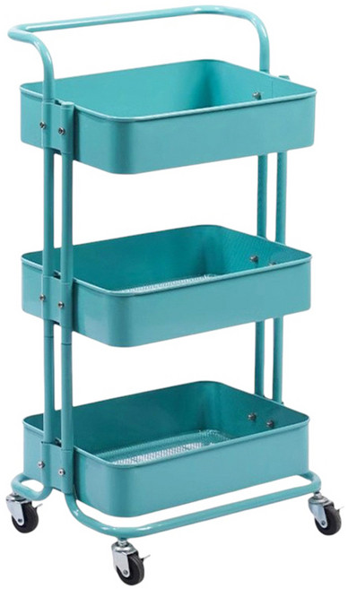 IKA 宜卡家居 美容金屬籃 推車, 藍色, 3層