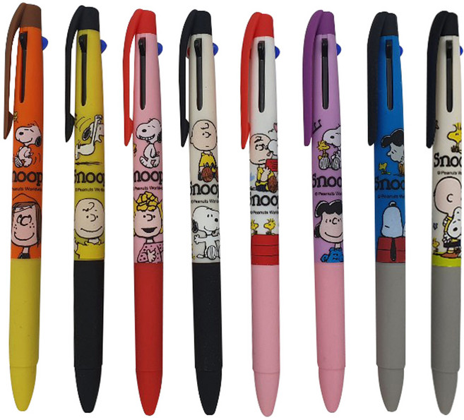 피너츠 스누피 3색 볼펜 8종 세트 0.5mm, 혼합 색상, 1세트