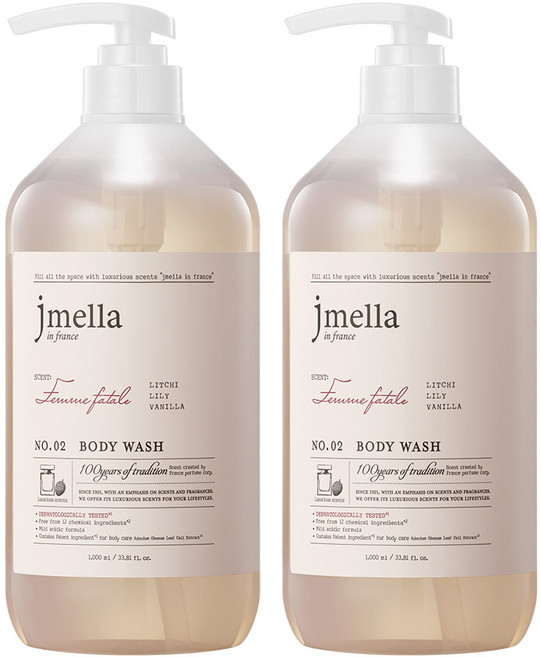 제이멜라 인 프랑스 팜므파탈 바디 워시 프루티 리치향, 1L, 2개