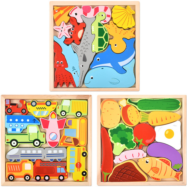 발란스 도미노 원목 퍼즐 바다 + 교통 + 푸드 세트, 1세트, 35피스