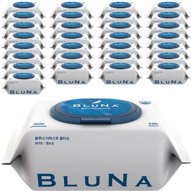 블루나 더퍼스트 물티슈 화이트, 55g, 100매, 30개