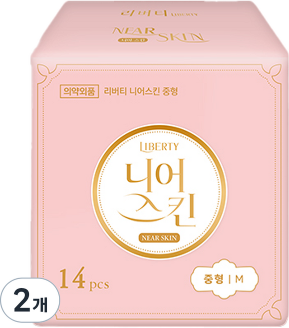 리버티 니어스킨 생리대, 중형, 14개입, 2개