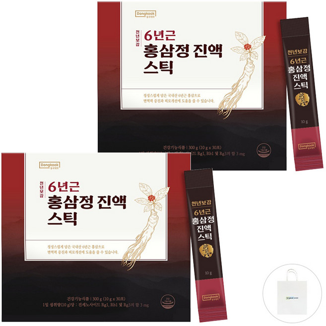 동국제약 천년보감 6년근 홍삼정 진액 스틱 + 쇼핑백, 30회분, 2개