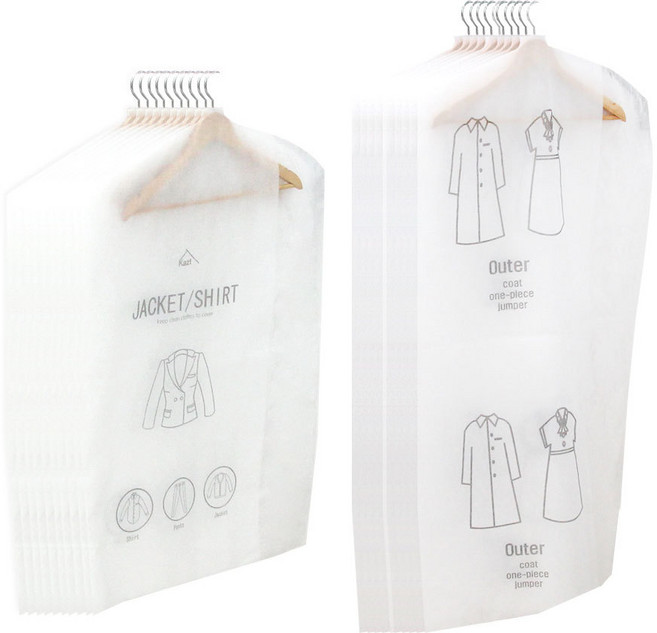 가쯔 화이트 베이직 옷커버 양복 10p + 코트 10p, 1세트