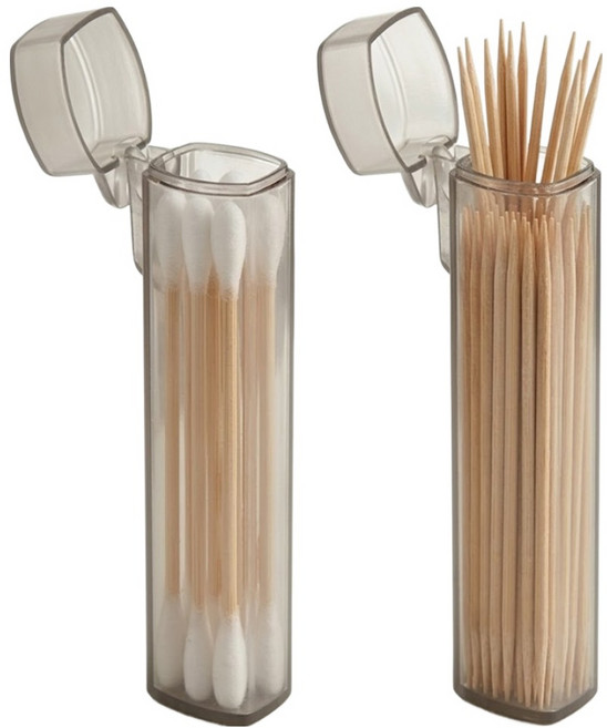 아이딥 휴대용 치간칫솔 인공눈물 이쑤시개 면봉 케이스, 회색 투명, 2개