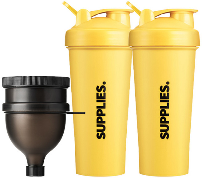 서플라이스 쉐이커 보틀 700ml x 2p + 파우더 깔때기, 옐로우, 1개
