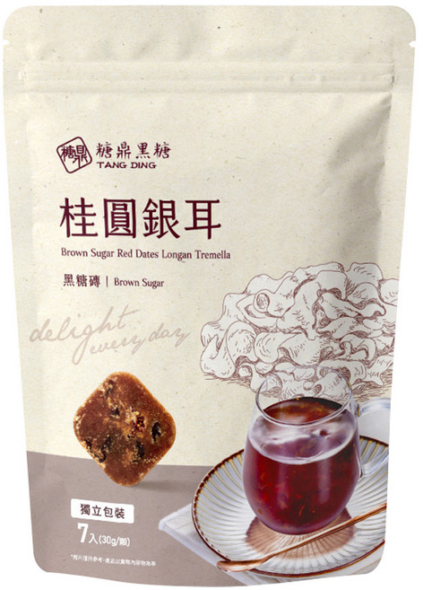 糖鼎 黑糖磚 桂圓銀耳, 30g, 7顆, 1包