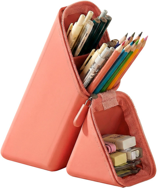 쿠말 오염에 강한 스탠딩 실리콘 필통, 라이트레드, 1개