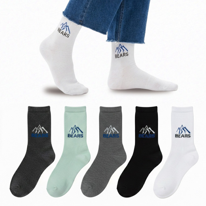 데이코지 남성용 스포츠 겨울용 중목 면 보온 양말 5켤레, 혼합색상, 1세트