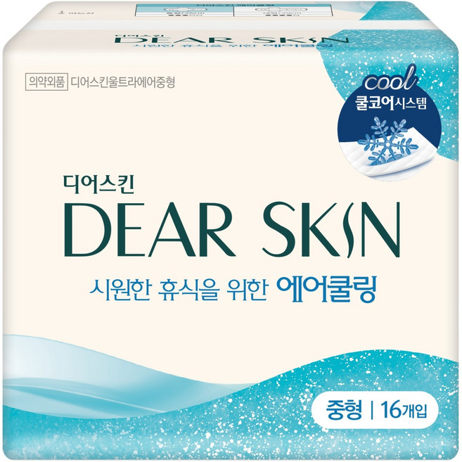 디어스킨 에어쿨링 생리대 날개형, 중형, 16개입, 1세트