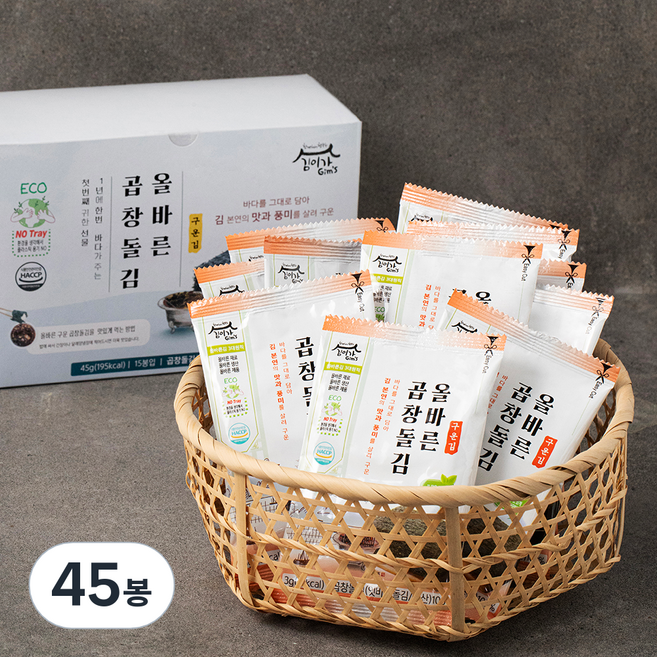 김이가 올바른 구운 곱창돌김, 3g, 1개입, 45개