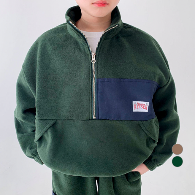 BerryCloset 男童刷毛個性色塊防風套頭寬鬆版保暖大學T