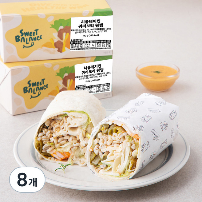 스윗밸런스 치폴레치킨 귀리보리 웜랩, 190g, 8개