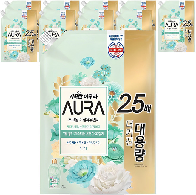 아우라 초고농축 섬유유연제 스모키머스크 리필, 1.7L, 10개
