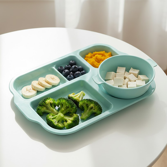 리빙메이트 PC 얌얌 식판 + 볼, 에메랄드, 1세트