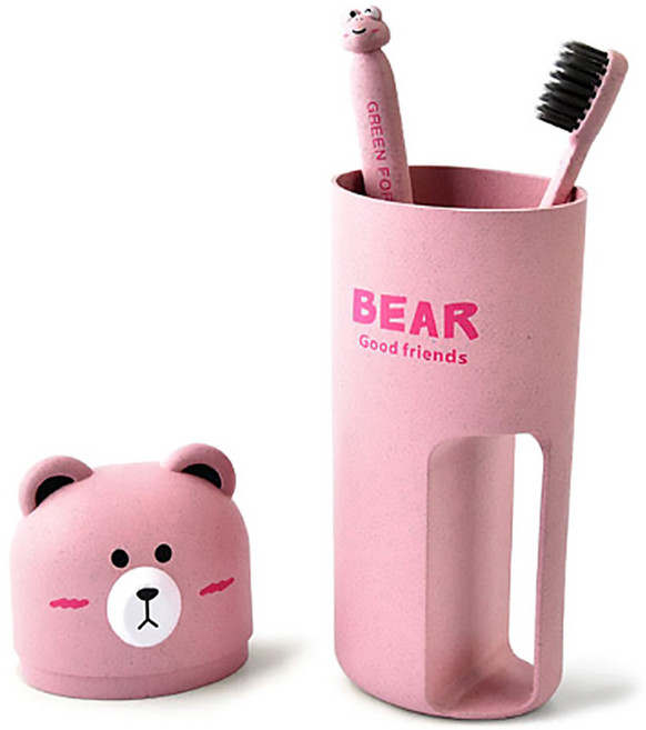 알럽홈 칫솔 베어컵 세트, 핑크, 1개