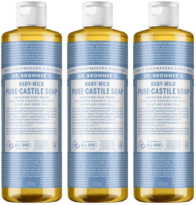 닥터브로너스 베이비 마일드 페이스 앤 바디 퓨어 캐스틸 솝 바디워시, 475ml, 3개 - 쿠팡