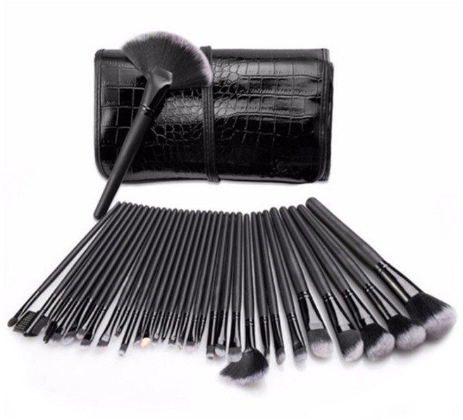 블루무역 파우치 브러쉬 32종 세트, 블랙, 1세트