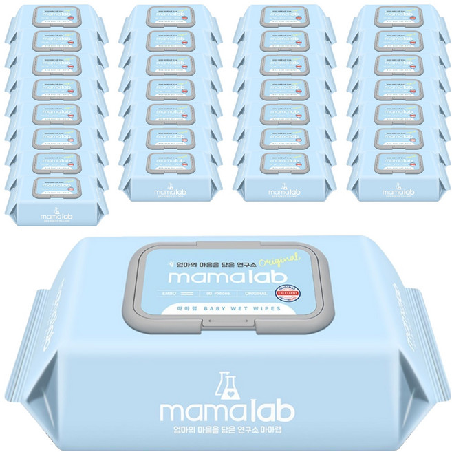 마마랩 오리지널 엠보 아기물티슈 캡형, 52g, 80매, 40개