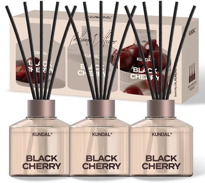쿤달 퍼퓸 디퓨저 + 섬유스틱 세트, 블랙체리, 200ml, 3개