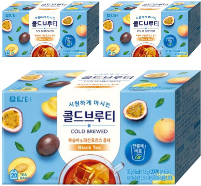 담터 콜드브루티 복숭아 패션후르츠 홍차, 1.5g, 20개입, 3개