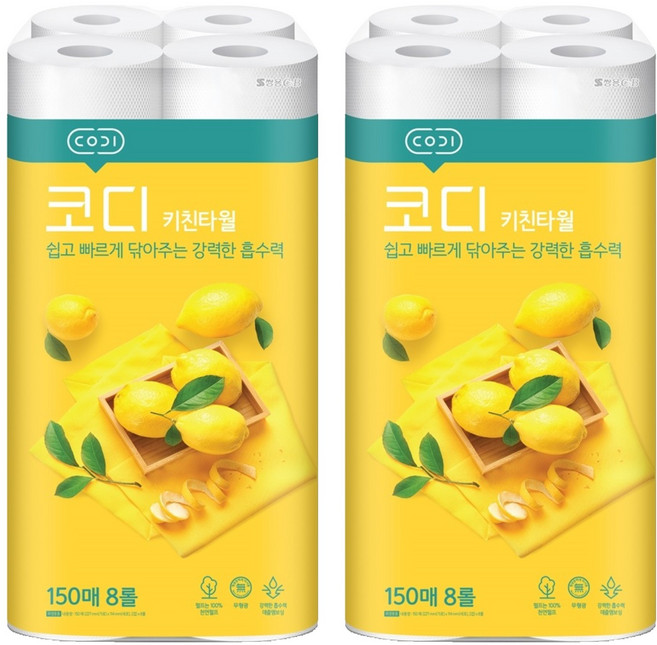 코디 천연펄프 키친타월, 8개입, 2개