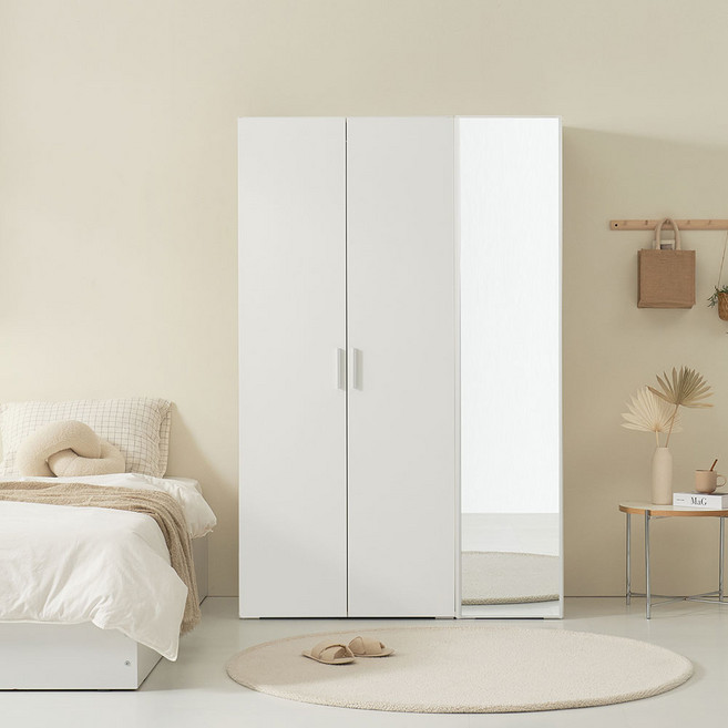 데코파인 루체플러스 800 옷장 + 400 거울 선반장 세트 방문설치, 화이트