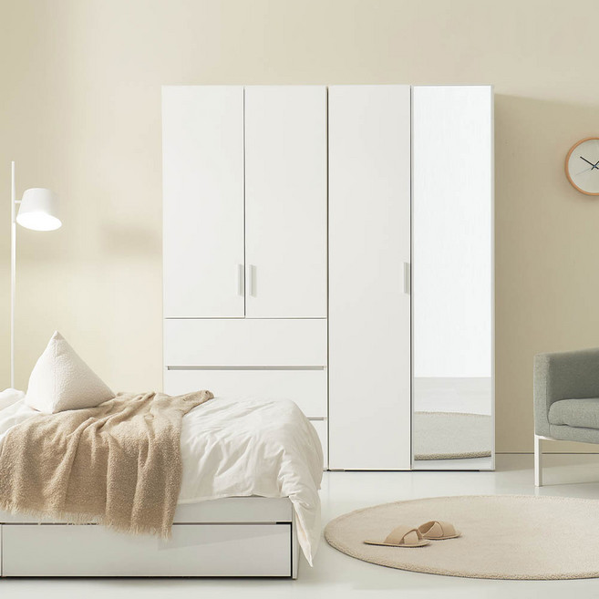 데코파인 루체플러스 800 서랍옷장 + 800 거울장 세트 방문설치, 화이트