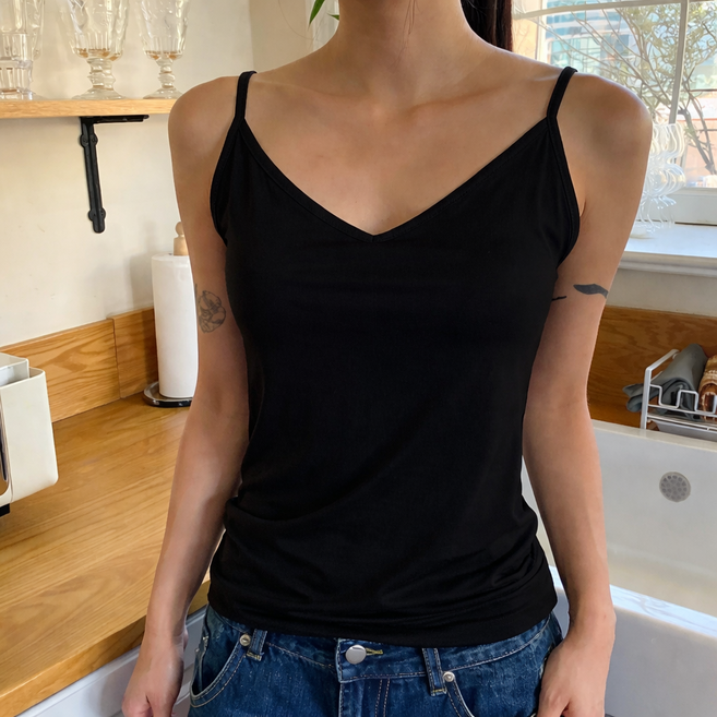 라라온 여성용 기본 브이넥 끈나시 스판 슬리브리스 25TSP3398