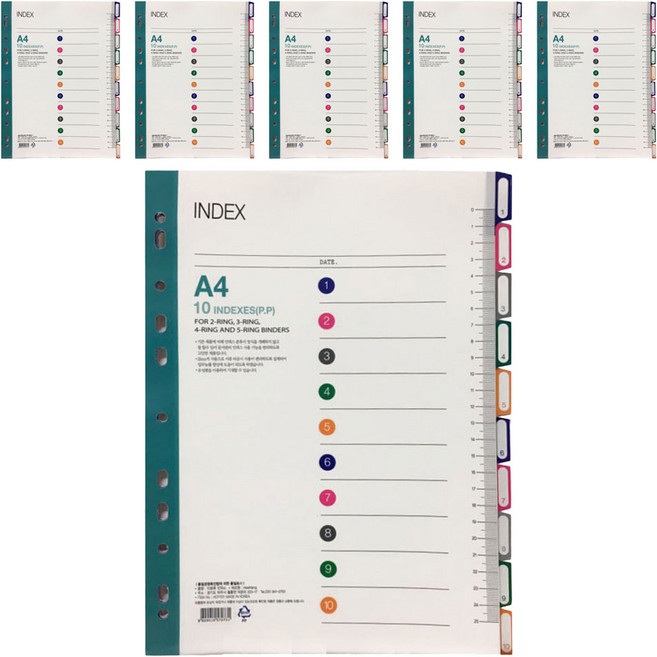 PP 10분류 인덱스 홀더파일, 혼합 색상, 6개