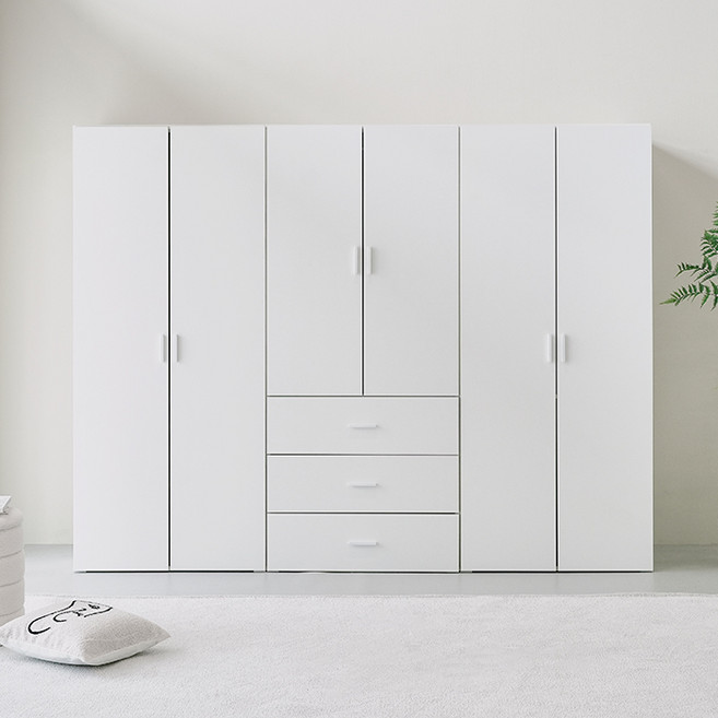 퍼리든 리르안 옷장 2400 A세트 2단 행거형 800 + 3단 서랍형 800 + 1단 행거 선반형 800 장롱세트 방문설치, 화이트