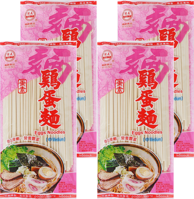 義峰食品 雞蛋麵 中, 300g, 4包