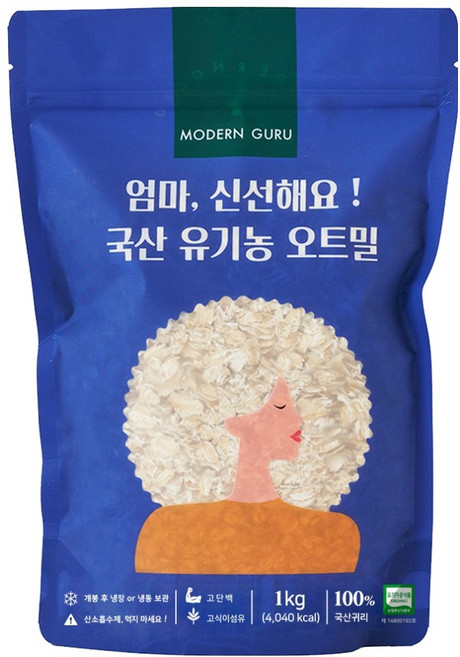 모던구루 엄마 신선해요 국산 유기농 오트밀, 1kg, 1개