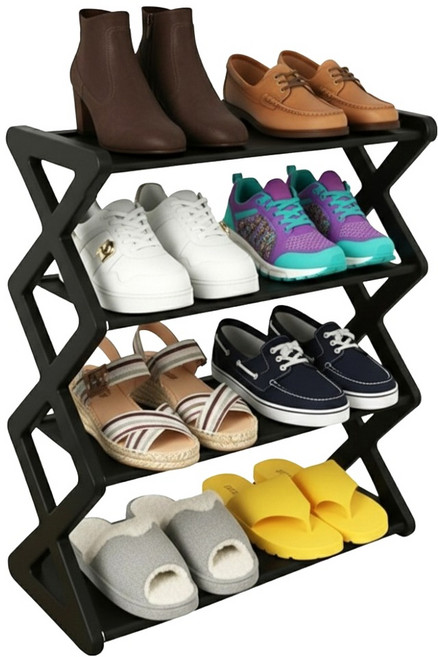 제이홈 4단 신발장 정리대 선반, 블랙, 1개