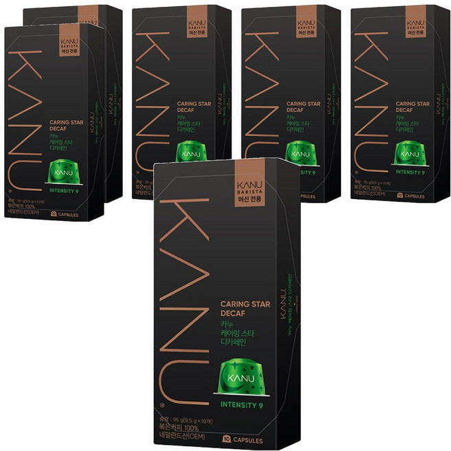 카누 바리스타 머신 전용 캡슐커피 케어링스타 디카페인, 9.5g, 10개입, 6개
